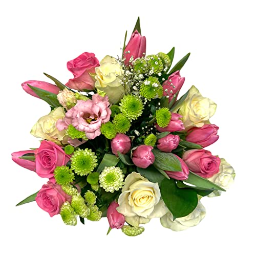 Pet-Jos Blumenstrauß zum Geburtstag - frische Blumen für eine Frau, Blumenstrauß, bunter Inklusive gratis Grußkarte, Flower bouquet, Gift for Valentine's Day, Birthday, Tulips and Roses von Pet-Jos