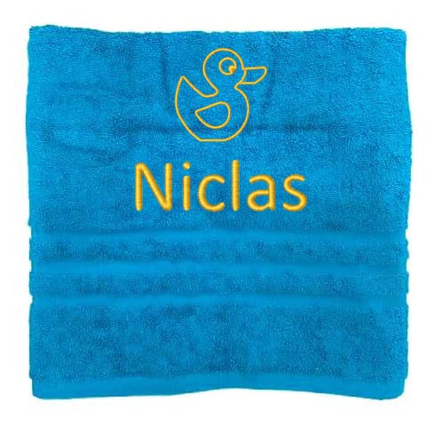 Ente Personalisiertes Handtuch mit Namen Schön gestickter Name Handbadetuch 100% Baumwollhandtuch Personalized Custom Towel with Name (140 x 70 cm, Ente) von Pet-Jos