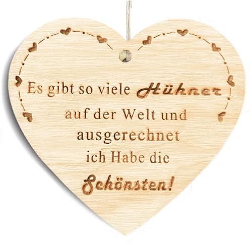 Familie Herz Es gibt viele Hühner auf der Welt und ausgerechnet ich Habe die Schonsten Schild Dekoschild Herzschild Holzherz Holzschild 10 x 10cm Geschenk für die Familie Spruch Geschenk Holz Geschenk von Pet-Jos