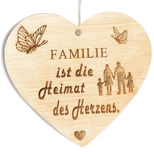 Familie Herz Familie ist die Heimat des Herzens. Schild Dekoschild Herzschild Holzherz Holzschild 10 x 10cm Geschenk für die Familie Spruch Geschenk Holz Geschenk Ein Geschenk für die Familie von Pet-Jos