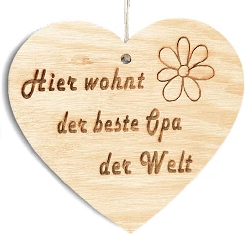 Familie Herz Hier wohnt der beste Opa der Welt Schild Dekoschild Herzschild Holzherz Holzschild 10 x 10cm Geschenk für die Familie Spruch Geschenk Holz Geschenk Ein Geschenk für die Familie von Pet-Jos