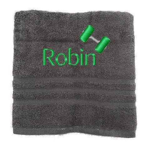 Personalisiertes Handtuch mit Namen Schön gestickter Name Handbadetuch 100% Baumwollhandtuch Personalized Custom Towel with Name (140 x 70 cm, Hantel grün) von Pet-Jos