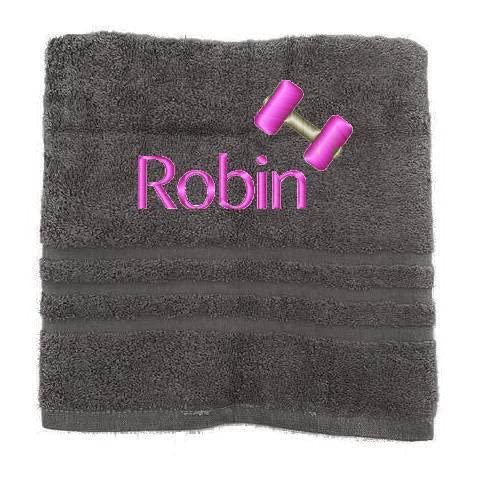Personalisiertes Handtuch mit Namen Schön gestickter Name Handbadetuch 100% Baumwollhandtuch Personalized Custom Towel with Name (140 x 70 cm, Hantel rosa) von Pet-Jos