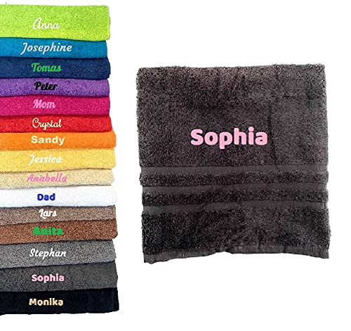 Pet-Jos Handtuch PERSONALISIERT mit Namen viele Farben, 100x50 cm Dunkelgrau von Pet-Jos