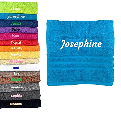 Pet-Jos Handtuch mit Namen Bestickt Duchtuch Geschenk Badetuch (50 x 100 cm, Türkis) von Pet-Jos