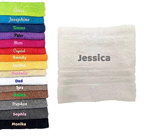 Pet-Jos Handtuch mit Namen Bestickt Duchtuch Geschenk Badetuch (50 x100 cm) Weiß von Pet-Jos