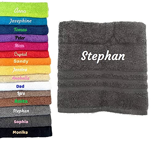 Pet-Jos Handtuch mit Namen oder Wunschtext Bestickt, personalisiertes Duschtuch 100% Baumwolle, 100 x 50 cm anthrazit von Pet-Jos