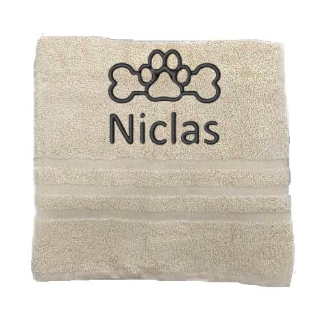 Hundeknochen Personalisiertes Handtuch mit Namen Schön gestickter Name Handbadetuch 100% Baumwollhandtuch Personalized Custom Towel with Name (140 x 70 cm, Hundeknochen) von Pet-Jos