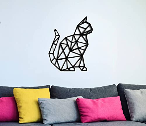 Pet-Jos Katze Wanddeko Holz Katze Wanddekoration Katze Deko Wall Art 38 cm Geometrische Ornamente Minimalistische Wandkunst Hängende Dekoration von Pet-Jos