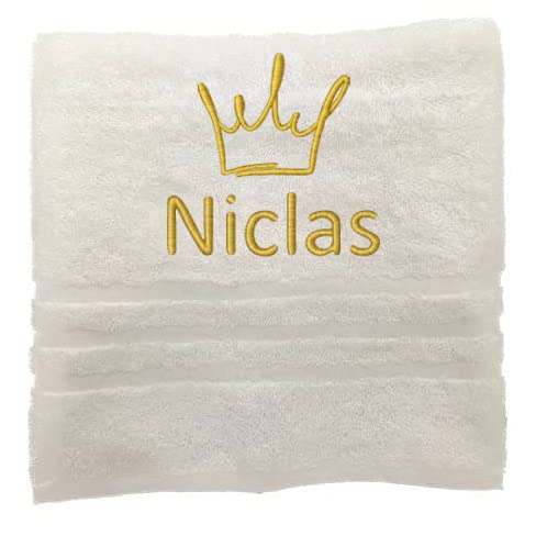 Krone Personalisiertes Handtuch mit Namen Schön gestickter Name Handbadetuch 100% Baumwollhandtuch Personalized Custom Towel with Name (100 x 50 cm, Krone) von Pet-Jos