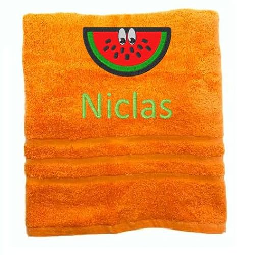 Melone Personalisiertes Handtuch mit Namen Schön gestickter Name Handbadetuch 100% Baumwollhandtuch Personalized Custom Towel with Name (140 x 70 cm, Melone) von Pet-Jos