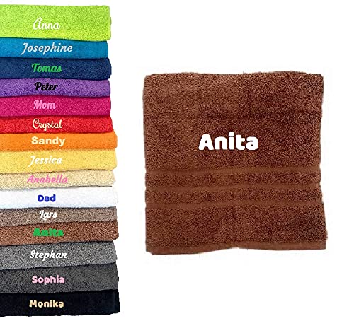 Personalisierbares Handtuch mit beliebigem Namen, wunderschön bestickt, Handtuch, Baumwolltuch (braun) von Pet-Jos