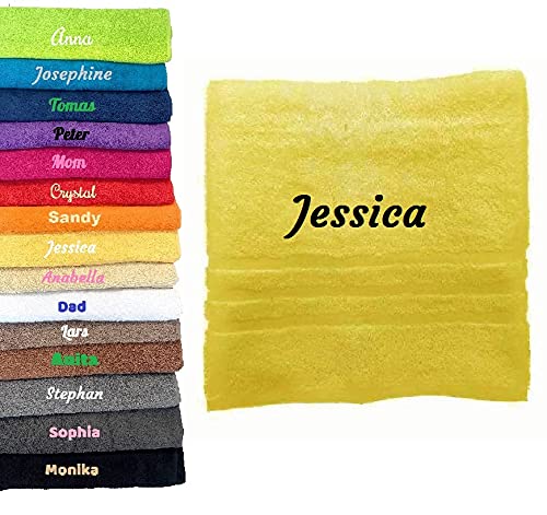 Personalisierbares Handtuch mit beliebigem Namen, wunderschön bestickt, Handtuch, Baumwolle, Handtuch (Gelb) von Pet-Jos