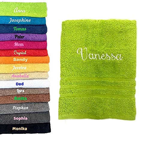 Handtuch mit personalisiertem Namen bestickt Namen personalisiert Handtuch Badetuch Baumwolltuch (Limettengrün) von Pet-Jos