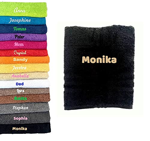 Personalisierbares Handtuch mit beliebigem Namen, wunderschön bestickt, Handtuch, Badetuch, Baumwolle, Handtuch (schwarz) von Pet-Jos