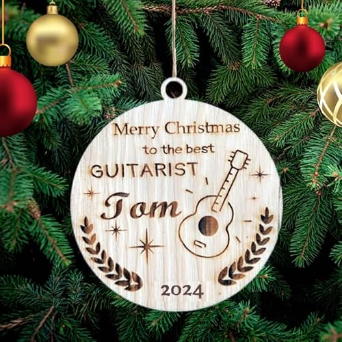 Personalisierte Beste Gitarristen Weihnachtsbaum Dekoration Hobby Gitarristen Gitarre Holz Baum Ornament Gravur Name Weihnachtskugel Geschenkkarte Einsatz für Familie und Freunde von Pet-Jos