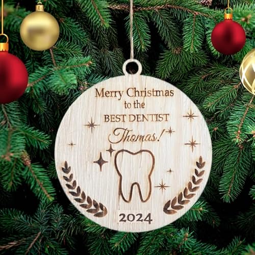 Personalisierte Beste Zahnarzt Weihnachtsbaum Dekoration, Holz Baum Ornament, Graviert Name Weihnachtskugel Geschenkkarte Einsatz für Familie und Freunde von Pet-Jos