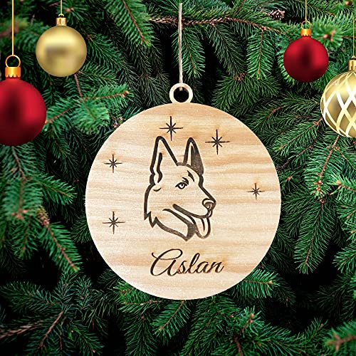 Personalisierte Deutscher Schäferhund Hund Weihnachtsbaumschmuck aus Holz Weihnachtsbaum Christbaumschmuck mit Hundnnamen von Pet-Jos