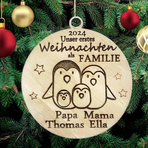 Personalisierte Unser Erstes Weihnachten als Familie 2023 mit Namen Pinguine Christbaumschmuck mit Namen Weihnachtsdeko aus Holz Weihnachtsbaum Weihnachtsdekoration Ornament Weihnachtsbaumschmuck von Pet-Jos