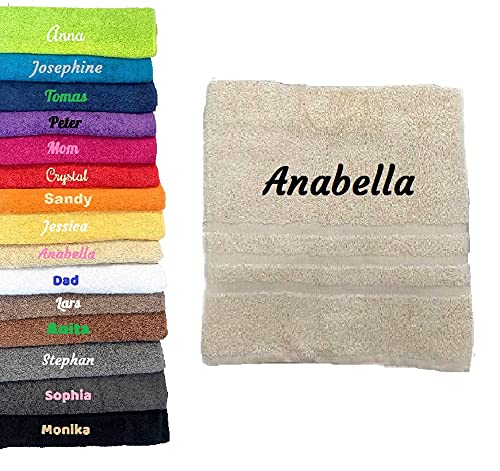 Personalisiertes Badetuch mit Namen Wunderschön bestickter Name Benutzerdefiniertes Handtuch 140x70 cm Badetuch Baumwolle Handtuch (Beige) von Pet-Jos