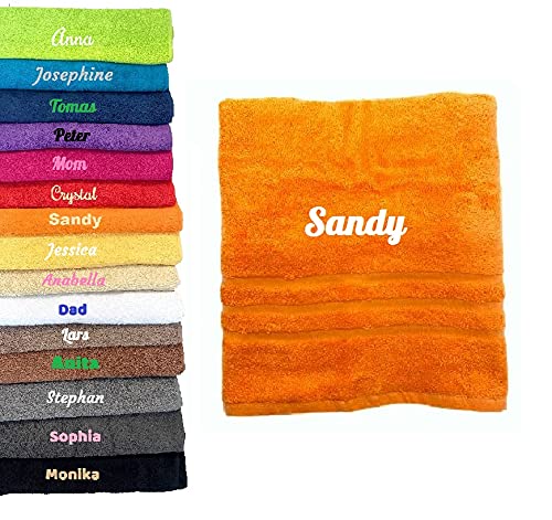 Personalisiertes Badetuch mit Namen Schön bestickt Name Benutzerdefinierte Handtuch 140 x 70 cm Badetuch Baumwolle Handtuch (Orange) von Pet-Jos
