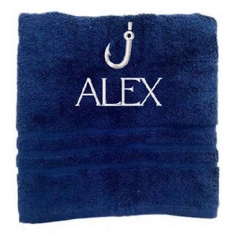 Personalisiertes Handtuch mit Namen Schön gestickter Name Handbadetuch 100% Baumwollhandtuch Personalized Custom Towel with Name (140 x 70 cm, Angeln) von Pet-Jos