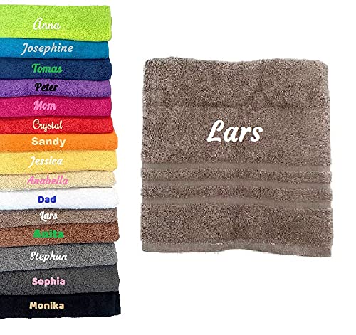 Personalisiertes Handtuch mit Namen Schön gestickter Name Handbadetuch 100% Baumwollhandtuch 50 x 100 cm Personalized Custom Towel with Name (Dunkelbeige) von Pet-Jos