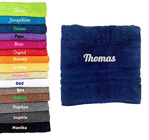 Personalisiertes Handtuch mit Namen Schön gestickter Name Handbadetuch 100% Baumwollhandtuch 50 x 100 cm Personalized Custom Towel with Name (Dunkelblau) von Pet-Jos