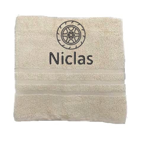 Personalisiertes Handtuch mit Namen Schön gestickter Sport Name Handbadetuch 100% Baumwollhandtuch Sportliche Motive Personalized Custom Towel with Name (100 x 50 cm, Autoreifen) von Pet-Jos