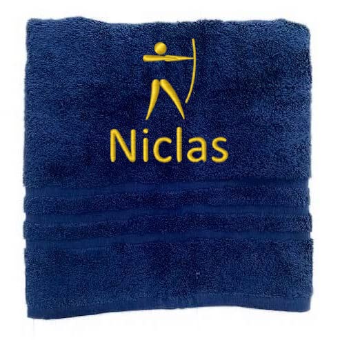 Personalisiertes Handtuch mit Namen Schön gestickter Sport Name Handbadetuch 100% Baumwollhandtuch Sportliche Motive Personalized Custom Towel with Name (100 x 50 cm, Bogenschießen) von Pet-Jos