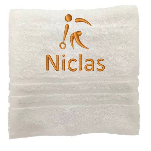 Personalisiertes Handtuch mit Namen Schön gestickter Sport Name Handbadetuch 100% Baumwollhandtuch Sportliche Motive Personalized Custom Towel with Name (100 x 50 cm, Bowling) von Pet-Jos