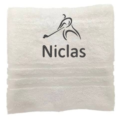 Personalisiertes Handtuch mit Namen Schön gestickter Sport Name Handbadetuch 100% Baumwollhandtuch Sportliche Motive Personalized Custom Towel with Name (100 x 50 cm, Eishockey) von Pet-Jos