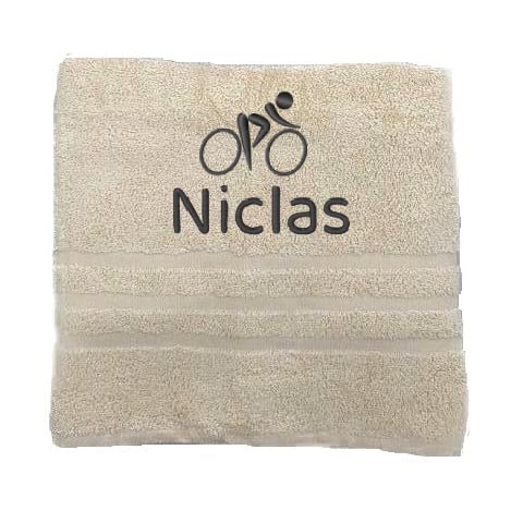 Personalisiertes Handtuch mit Namen Schön gestickter Sport Name Handbadetuch 100% Baumwollhandtuch Sportliche Motive Personalized Custom Towel with Name (100 x 50 cm, Radfahren) von Pet-Jos