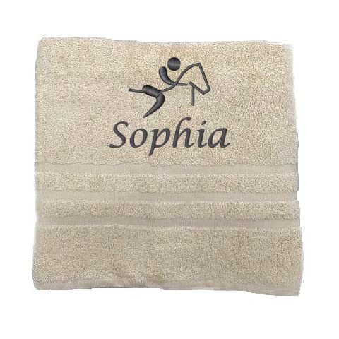 Personalisiertes Handtuch mit Namen Schön gestickter Sport Name Handbadetuch 100% Baumwollhandtuch Sportliche Motive Personalized Custom Towel with Name (100 x 50 cm, Reiten) von Pet-Jos