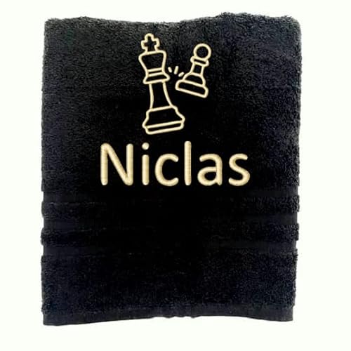 Personalisiertes Handtuch mit Namen Schön gestickter Sport Name Handbadetuch 100% Baumwollhandtuch Sportliche Motive Personalized Custom Towel with Name (100 x 50 cm, Schach) von Pet-Jos