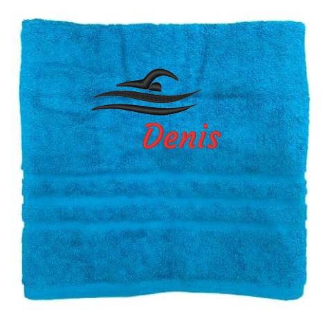 Personalisiertes Handtuch mit Namen Schön gestickter Sport Name Handbadetuch 100% Baumwollhandtuch Sportliche Motive Personalized Custom Towel with Name (100 x 50 cm, Schwimmen) von Pet-Jos