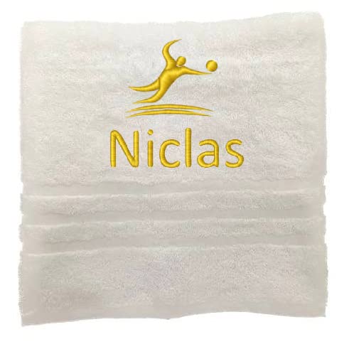 Personalisiertes Handtuch mit Namen Schön gestickter Sport Name Handbadetuch 100% Baumwollhandtuch Sportliche Motive Personalized Custom Towel with Name (100 x 50 cm, Volleyball) von Pet-Jos