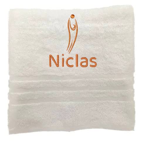 Personalisiertes Handtuch mit Namen Schön gestickter Sport Name Handbadetuch 100% Baumwollhandtuch Sportliche Motive Personalized Custom Towel with Name (140 x 70 cm, Basketball) von Pet-Jos