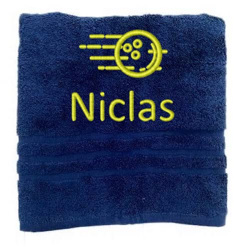 Personalisiertes Handtuch mit Namen Schön gestickter Sport Name Handbadetuch 100% Baumwollhandtuch Sportliche Motive Personalized Custom Towel with Name (140 x 70 cm, Bowling Spiel) von Pet-Jos