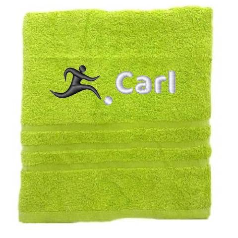 Personalisiertes Handtuch mit Namen Schön gestickter Sport Name Handbadetuch 100% Baumwollhandtuch Sportliche Motive Personalized Custom Towel with Name (140 x 70 cm, Fußball) von Pet-Jos