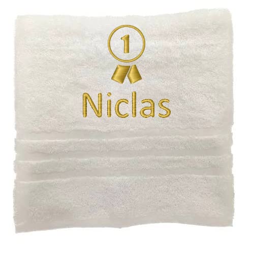 Personalisiertes Handtuch mit Namen Schön gestickter Sport Name Handbadetuch 100% Baumwollhandtuch Sportliche Motive Personalized Custom Towel with Name (140 x 70 cm, Gewinner) von Pet-Jos