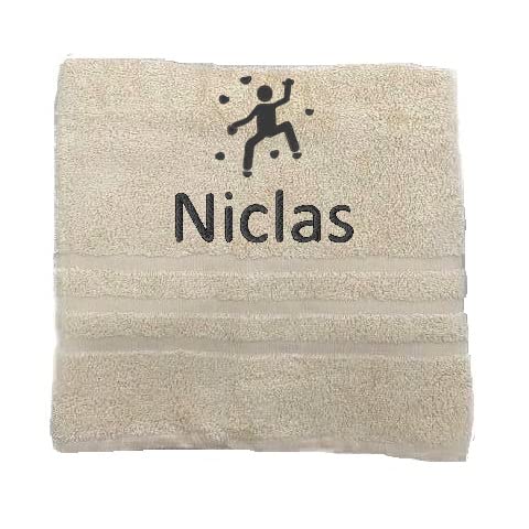 Personalisiertes Handtuch mit Namen Schön gestickter Sport Name Handbadetuch 100% Baumwollhandtuch Sportliche Motive Personalized Custom Towel with Name (140 x 70 cm, Klettern) von Pet-Jos