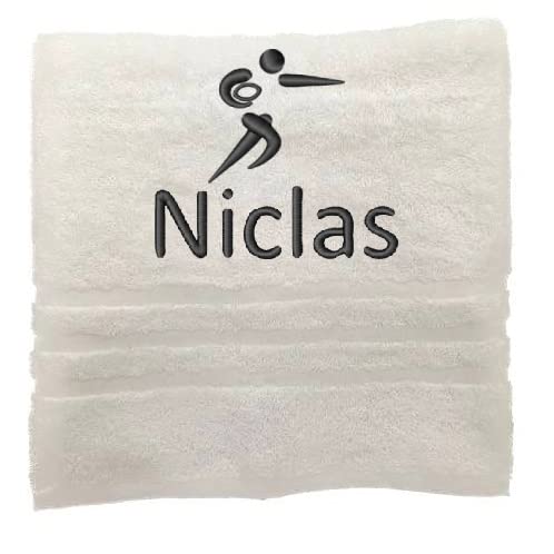 Personalisiertes Handtuch mit Namen Schön gestickter Sport Name Handbadetuch 100% Baumwollhandtuch Sportliche Motive Personalized Custom Towel with Name (140 x 70 cm, Rugby) von Pet-Jos