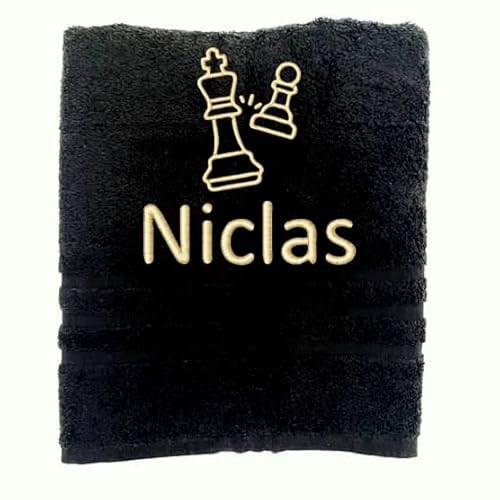 Personalisiertes Handtuch mit Namen Schön gestickter Sport Name Handbadetuch 100% Baumwollhandtuch Sportliche Motive Personalized Custom Towel with Name (140 x 70 cm, Schach) von Pet-Jos