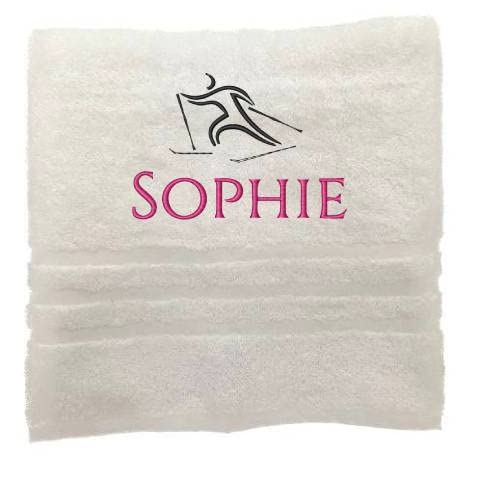 Personalisiertes Handtuch mit Namen Schön gestickter Sport Name Handbadetuch 100% Baumwollhandtuch Sportliche Motive Personalized Custom Towel with Name (140 x 70 cm, Skifahren) von Pet-Jos