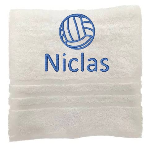 Personalisiertes Handtuch mit Namen Schön gestickter Sport Name Handbadetuch 100% Baumwollhandtuch Sportliche Motive Personalized Custom Towel with Name (140 x 70 cm, Volleyball Sport) von Pet-Jos