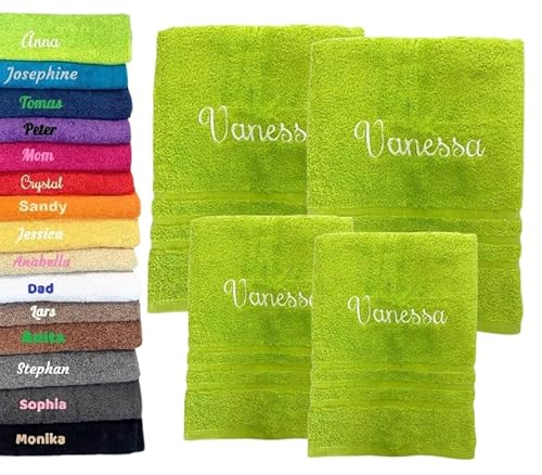 Pet-Jos 4er Pack Personalisiertes Handtuch und Badetuch mit Namen Schön gestickter Name Handbadetuch 100% Baumwollhandtuch 2X (50 x 100 cm) + 2X (140 x 70 cm) von Pet-Jos