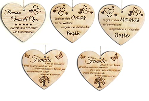 Pet-Jos 5 Stück Holzherz Herz Schild Dekoschild Holzschild 10 x 10 cm Geschenk für die Familie Spruch Geschenk Beste Mama Beste Opa Holz EIN Geschenk für die Familie von Pet-Jos