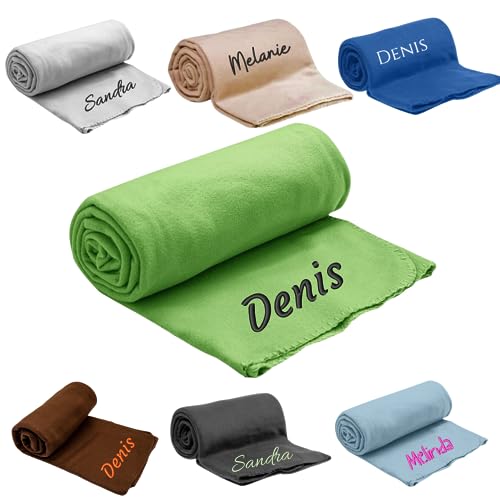 Pet-Jos Personalisierte Kuscheldecke Bestickt mit Namen oder Wunschtext Bestickt, Decke 200 cm x 150 cm, Wohndecke mit Stickerei, weiche und kuschelige Sofadecke (Grün) von Pet-Jos