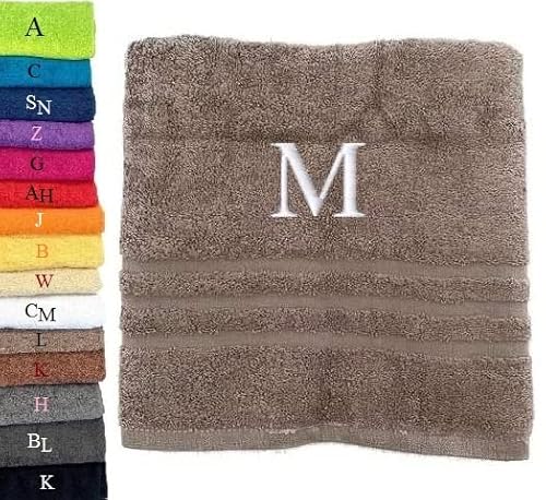 Pet-Jos Personalisiertes Badetuch, Badetuch mit Monogramm, wunderschön gestickte Buchstaben oder Namen, Badetuch mit Monogramm, Badetuch, 100% Baumwolltuch (140 x 70 cm, Beige) von Pet-Jos